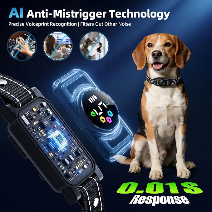 Jicawz Dog Bark Collar for Large Medium Small Dogs, AI No-Bark Collar for Dogs Training Collar, Smart Barking Collar, Rechargeable Bark Collar