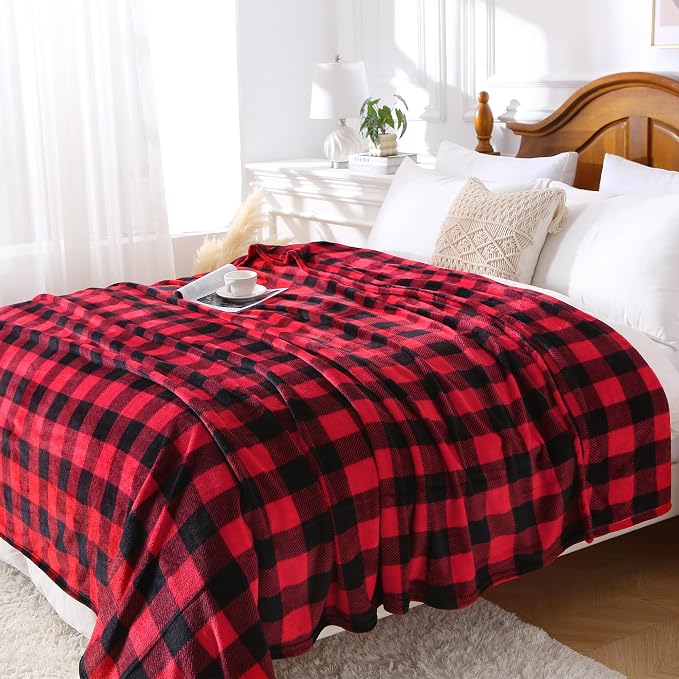 Viviland Checkered Blanket King Size 90x108 Inches | Soft Fuzzy Cozy, Buffalo Plaid, Microfiber, For Bed