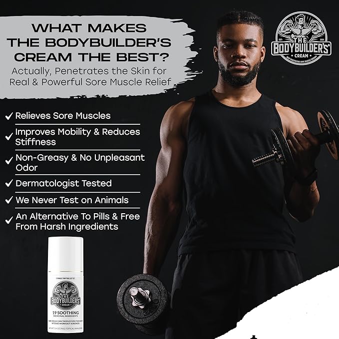 The BodyBuilder's Cream - Nuclear Strength Sore Muscle Therapy Soothing Analgesic Cream for Bodybuilders, Weightlifers and Athletes