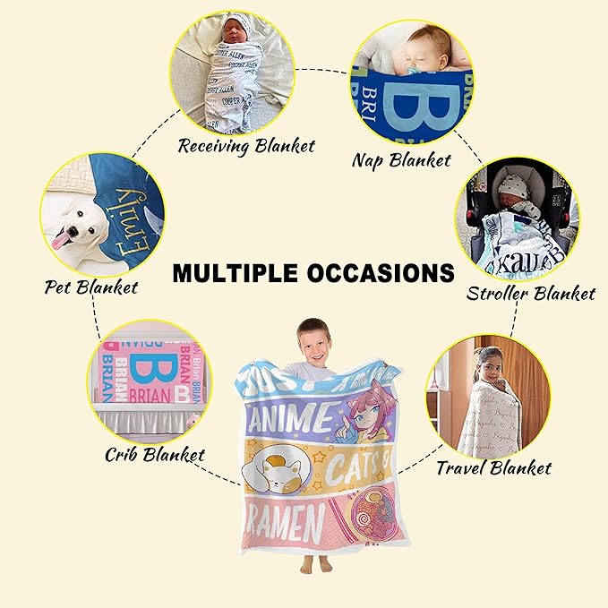 Just A Girl Anime Blanket Gifts for Girls - Kawaii Decor, Cats & Ramen Flannel Blanket, Luxurious & Cozy, 60x80 Inch