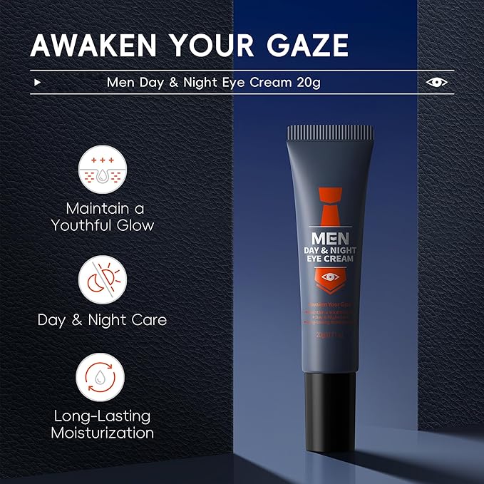 Men Day & Night Eye Cream, Men's Under Eye Cream For Puffy Eyes & Dark Circles Treatment, Firming, Soften Fine Lines, Day & Night Care Long-Lasting Moisturizing Eye Cream for Men, 0.71 Fl. Oz.