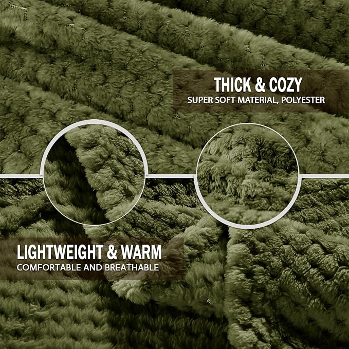 Exclusivo Mezcla Soft Waffle Fleece Bed Blanket King Size, Olive | Lightweight Plush Blanket for Bed, Bedroom, Cozy Flannel with Waffle Texture, Stylish Home Decor, All Season, 104x90 Inches