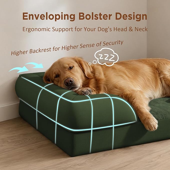 Comfort Expression Waterproof Orthopedic Dog Beds for Extra Large Dog | Supportive Egg Crate Foam XL Dog Bed with Removable Bolster, Dog Couch with Washable Cover & Non-Slip Bottom, 45x35 Inch