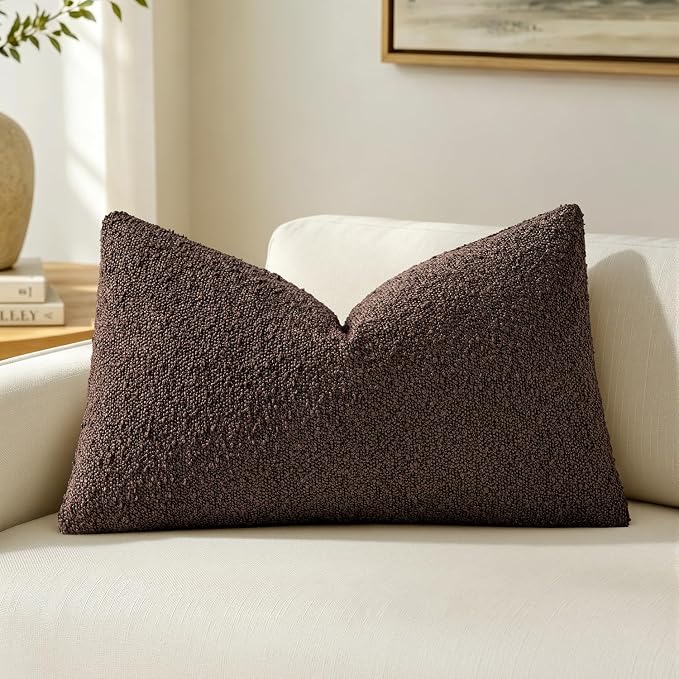 MIULEE Textured Boucle Lumbar Pillow Cover for Bed 12x20 Cocoa Brown | Pack of 1 Textured Neutral Fall Autumn Couch Throw Pillow Cover, Accent Solid Pillowcase, Sofa Living Room Home Decor