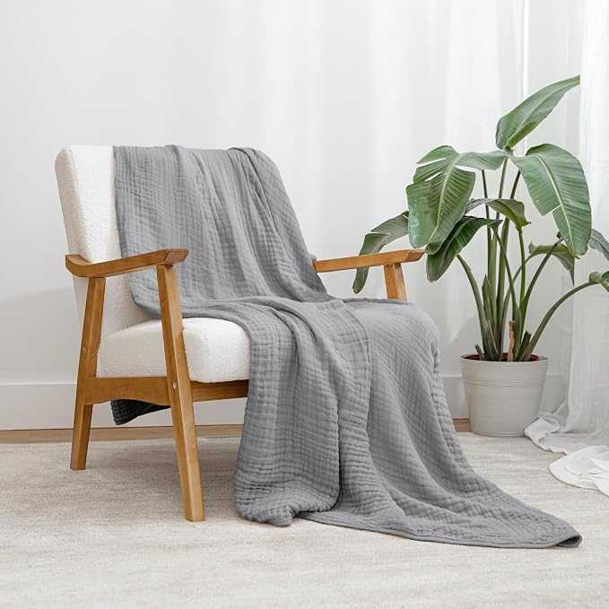 Comfy Cubs Adult Muslin Blanket 90x66” Twin Swaddle Blankets, Heather Blue | 6 Layer Soft, Breathable & Lightweight Muslin Adult Blanket - Machine Washable & Designed in the US Bedding for All Seasons