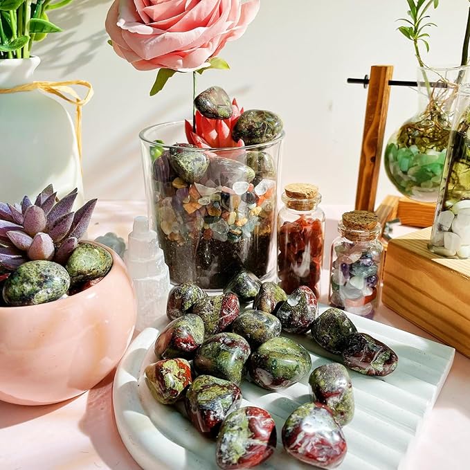 DUQGUHO Dragon Blood Stone Crystals Bulk Natural Irregular Polished Stones Tumbled Crystals Gemstone Rocks for Beginners Gift 200g