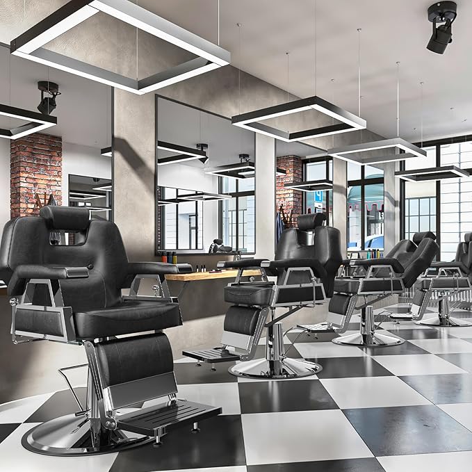 OmySalon Classic Barber Chair with 2 Hand Levers, Reclining Salon Chair for Hair Stylist All Purpose Heavy Duty, Adjustable Headrest, Tattoo Barbershop Beauty Spa Equipment