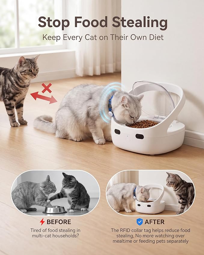 RFID Collar Cat Feeder for Multi-Cat Homes, Helps Reduce Stealing