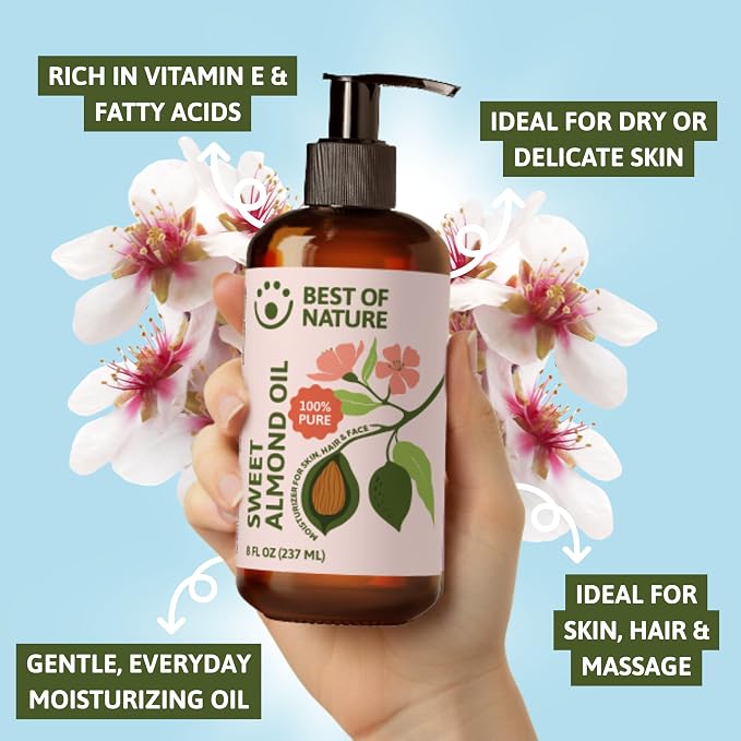 Best of Nature 100% Pure Sweet Almond Oil – Moisturizing Massage & Body Oil, Unscented for Hair, Skin, Face, Soap Making, Aromatherapy, Ideal Carrier for Essential Oils, 5 Gallon Pail (640 fl oz)