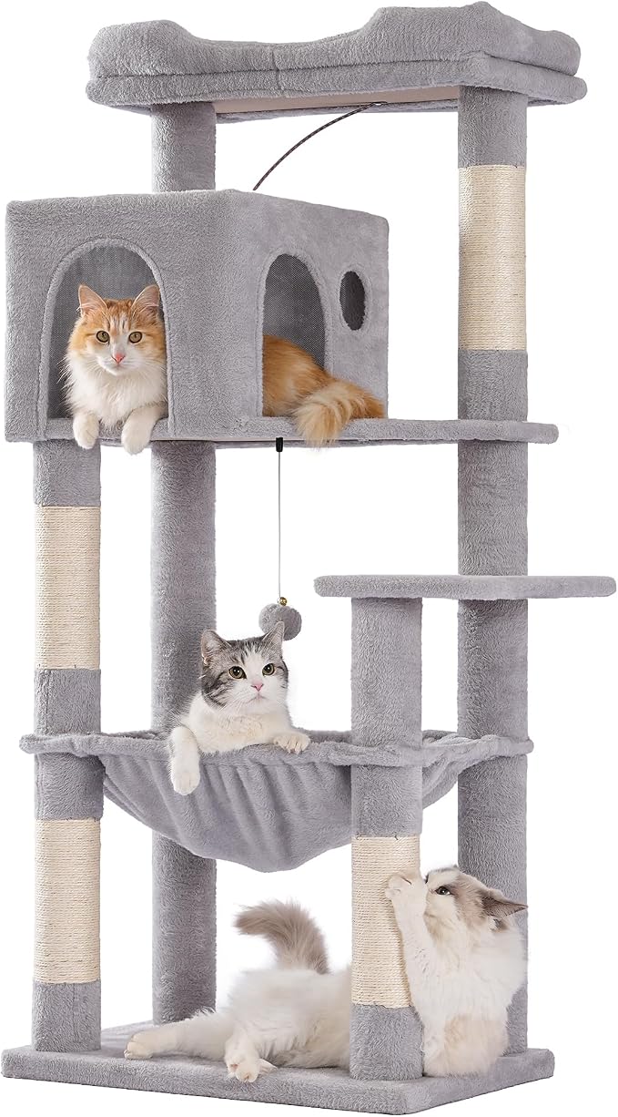 53”Cat Tree with Hammock & Extra Large Bed 23x12” for Large Cats | Adult Cat Tower with Enlarged Hammock, Spacious Condo, 23x12”Xlarge Top Bed, Scratching Posts &Wider Base for Big Cats