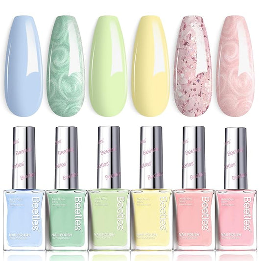 Beetles Pastel Nail Polish Set - Blossom Pastoral, 6 Colors Pearl Glitter Spring Nail Polish Quick Dry Set, Spring Nails Art, Long Lasting Shine DIY Manicure Easter Nails Gift for Her