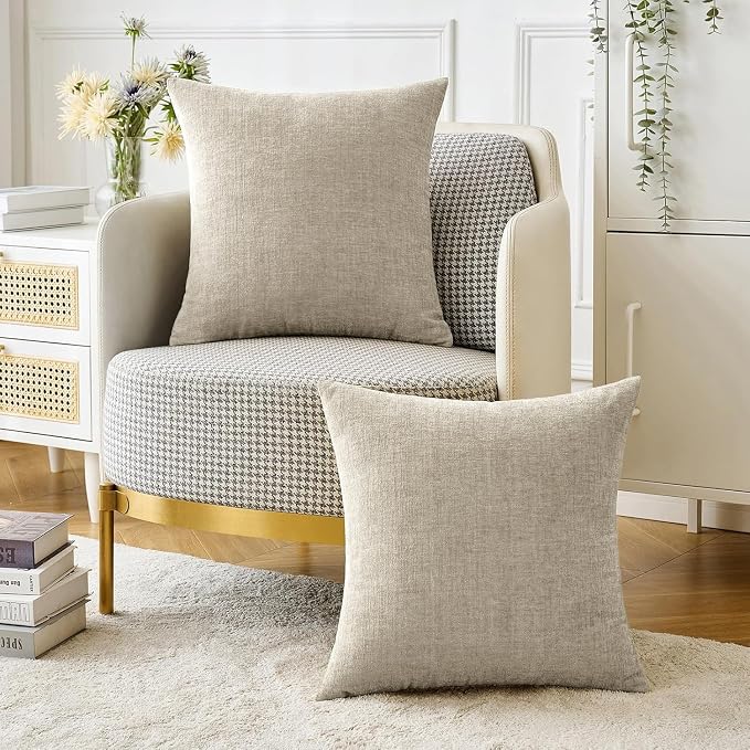 MIULEE Soft Chenille Throw Pillow Covers Light Taupe 18x18 Inch Pack of 2 | Modern Home Decor, Classic Decorative Pillows, Solid Dyed Cases, Boho Couch Cushion Covers for Sofa Bed Living Room