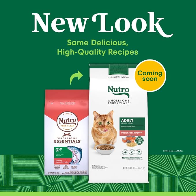 Nutro Wholesome Essentials Adult Dry Cat Food, Salmon & Brown Rice, 5 lb | Real salmon #1 ingredient, Omega-6 for skin & coat, prebiotic fiber for digestion, Vitamin E & Selenium antioxidants