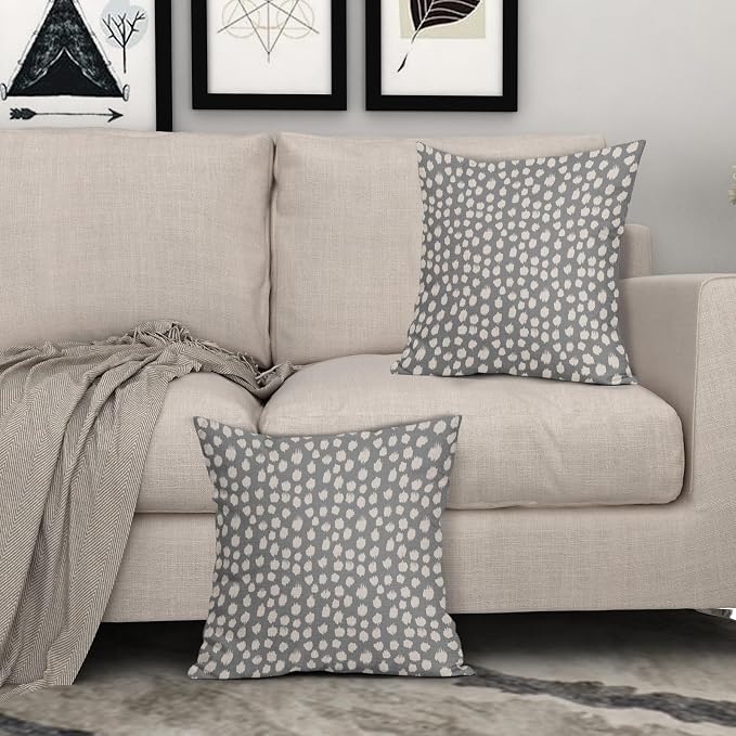 Sweetshow Grey Gray Cream Dots Pillow Covers 16x16 Set of 2 Boho Design Polka Dot Throw Pillows Modern Trendy Print Outdoor Decorative Pillowcase Square Linen Cushion Cases Decor for Sofa Couch Bed