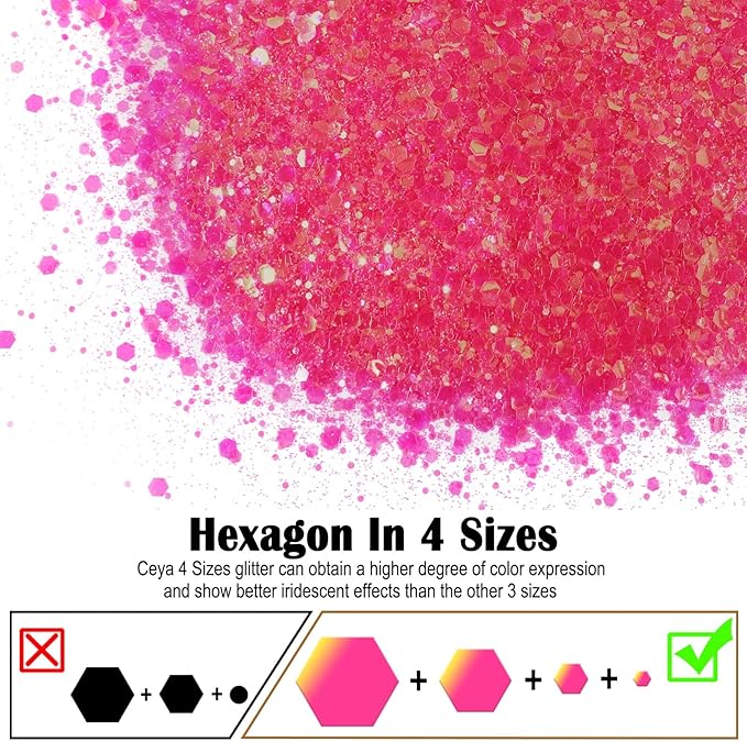 Ceya Chunky Glitter, 4.9oz/ 140g Vibrant Pink Craft Glitter Powder Mixed Fine Flakes Halloween Glitter Sequins for Pink Bat, Glass Houses, Nail Art, Hair, Epoxy Resin, Tumbler, Slime, Festival Decor