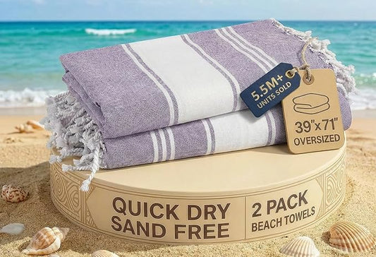 LANE LINEN Beach Towel 2 Pack - Pool Towel Oversized, Pre-Washed Extra Large Beach Towels, Sandless Beach Towel, Quick Dry Travel Towel, Large Pool Towels, 39"x71" - Day Break