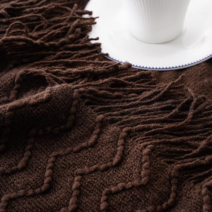 BATTILO HOME Dark Brown Throw Blanket for Couch, Boho Throw Blanket for Home Decor, Decorative Chocolate Knit Throw Blankets for Chair Sofa, Bed, 50"x60"