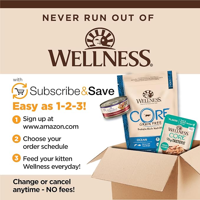Wellness CORE Tiny Tasters Minced Adult Wet Cat Food,Natural,Protein-Rich,Grain Free,1.75-Ounce Pouch,(Chicken),(Pack of 24)