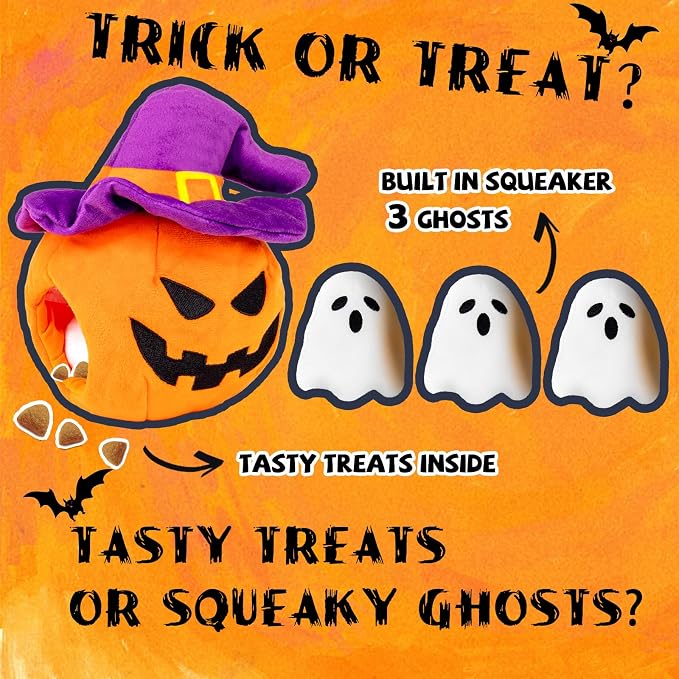 lilfrd Halloween Dog Toys, Pumpkin Ghost Hide & Seek Squeaky Toy