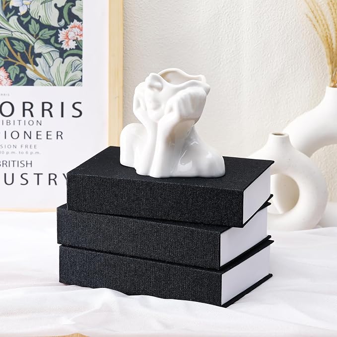 Tioncy 3 Pcs Decor Linen Faux Book Box Set Aesthetic DIY Fake Linen Book Box for Decor Storage Cafe Table Bookshelf Gift Home Keepsake(8.6 x 6.1 x 1.8 Inch,Black)