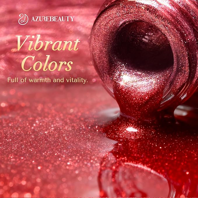 AZUREBEAUTY Red Valentine's Nail Polish Set Quick Dry Silver Glitter Cat Eye 4 Colors Natural Fingernail with Top Coat DIY Salon Home no Gel Women Gifts