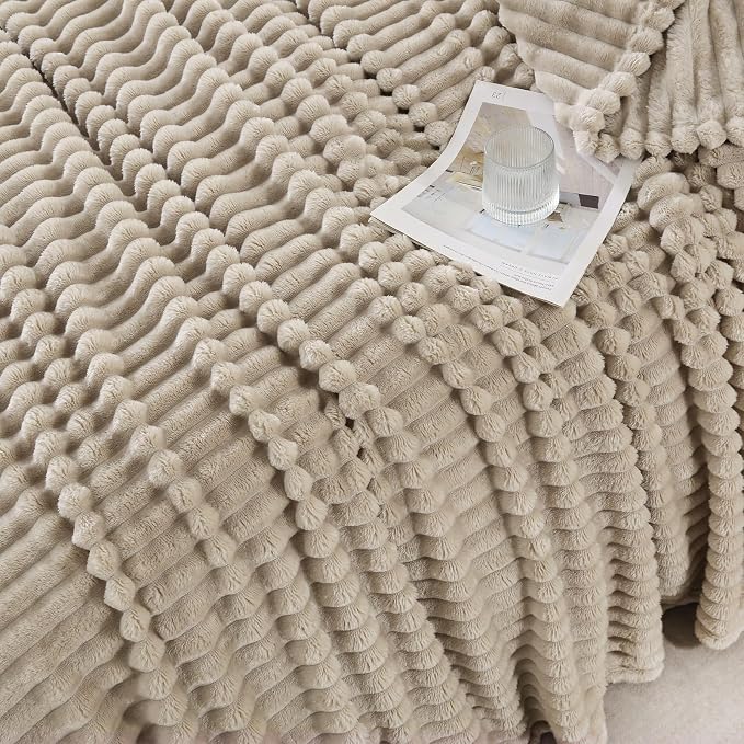 Khaki Throw Blanket for Couch Sofa 50x60 inches Striped Design | Fleece Blankets Room Home Decor Lightweight Plush Soft Cozy Gifts for Women Mom