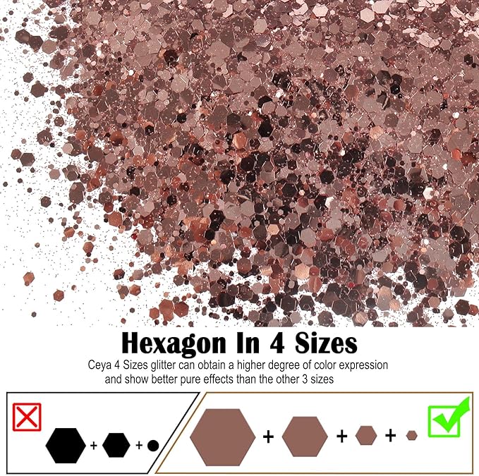 Ceya Chunky Glitter, 4.9oz/ 140g Pink Gold Craft Glitter Powder Mixed Fine Flakes Iridescent Nail Sequins for Nail Art, Hair, Epoxy Resin, Tumblers, Slime, Painting, Festival Decor