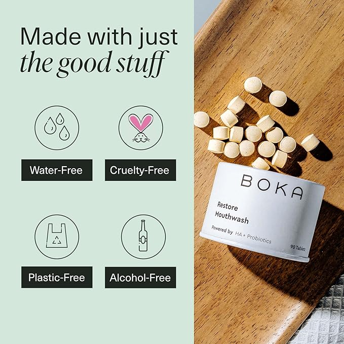 Boka Travel Size Mouthwash Tablets - Hydroxyapatite, Fluoride Free & Alcohol Free - Chewable Tablets to Freshen Breath - (Pack of 2, 90 Pcs, Mint)
