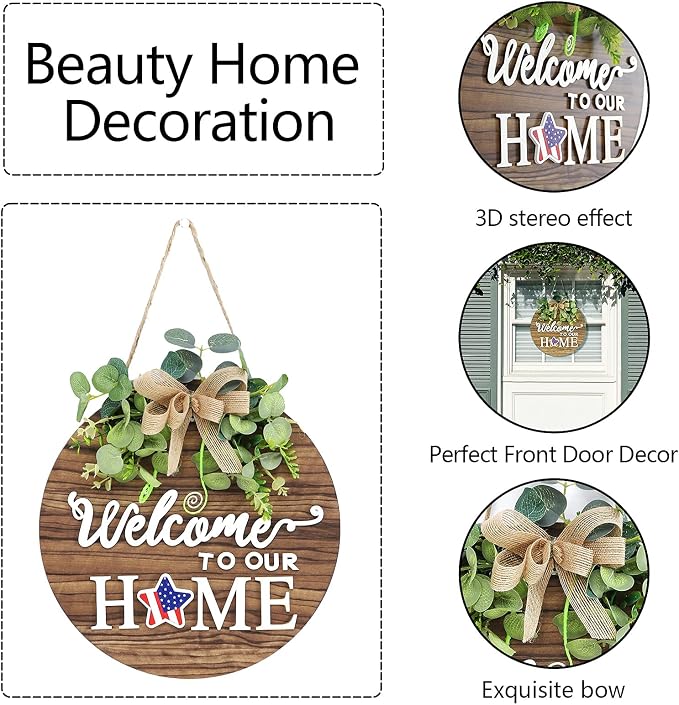 Interchange Welcome Sign Front Door Wreaths for Spring Fall Summer Winter | Rustic Wood Wreaths for Wall Home House Warming gifts Outdoor Farmhouse Porch All Seasons Holiday Halloween Christmas