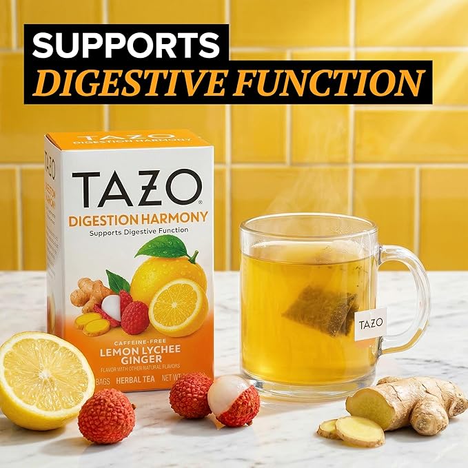 TAZO Digestion Harmony Lemon Lychee Ginger Herbal Tea Bags - 16ct (6-Pack)