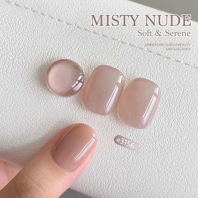 GAOY Nude Jelly Gel Nail Polish, 16ml Sheer Translucent Netural Soak Off Gel Polish, UV Light Cure for Nail Art DIY at Home, 3156 Misty Nude