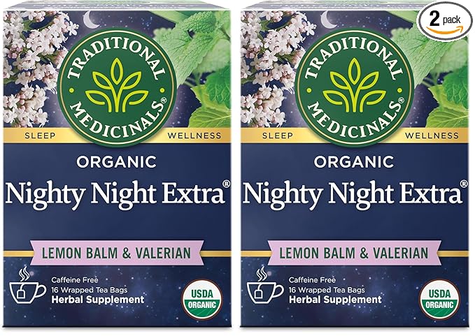 Traditional Medicinals Tea, Organic Nighty Night Extra, Promotes a Good Night's Sleep, 16 Tea Bags (Pack of 2)