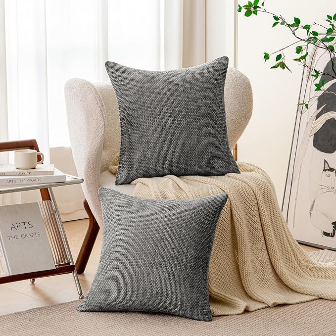 a moment Dark Gray Chenille Throw Pillow Covers 20x20 Inch Pack of 2 Modern Decorative Throw Pillow Covers Farmhouse Cross Covers Home Decor for Sofa Bedroom Living Room