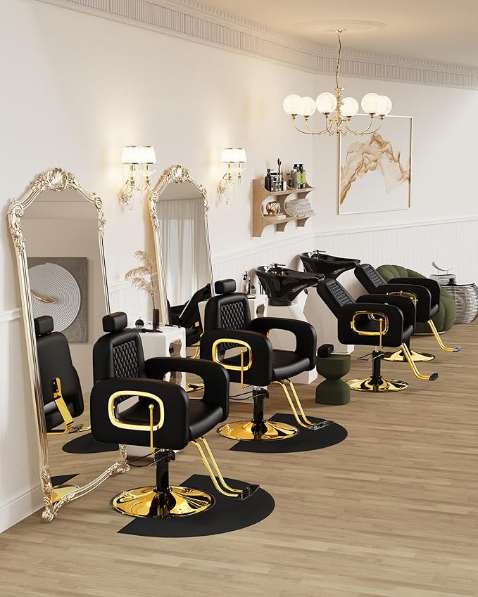 Baasha Black and Gold Reclining Salon Chair with Adjustable Headrest, Soft PU Leather, Hydraulic Styling Chair with Heavy-Duty Steel Frame, 440 lbs Capacity, Ideal for Hair Braiding, Tattoo