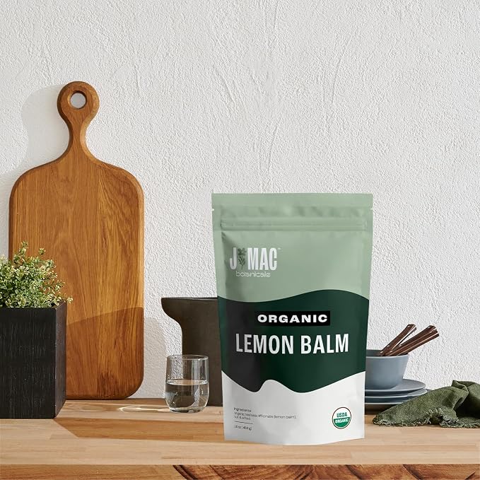 J Mac Botanicals Organic Lemon Balm (16 oz), Loose Leaf Tea, Dried, herbal Infusion, Lemonbalm leaves, melissa officinalis tea, Certified USDA Organic