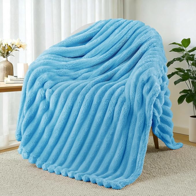 Exclusivo Mezcla Striped Fleece Throw Blanket for Couch, Sofa, Bed, 50"x60" | Soft Breathable Cozy Bed Blankets, Lightweight Plush Fluffy Fuzzy Jacquard Decorative Blankets