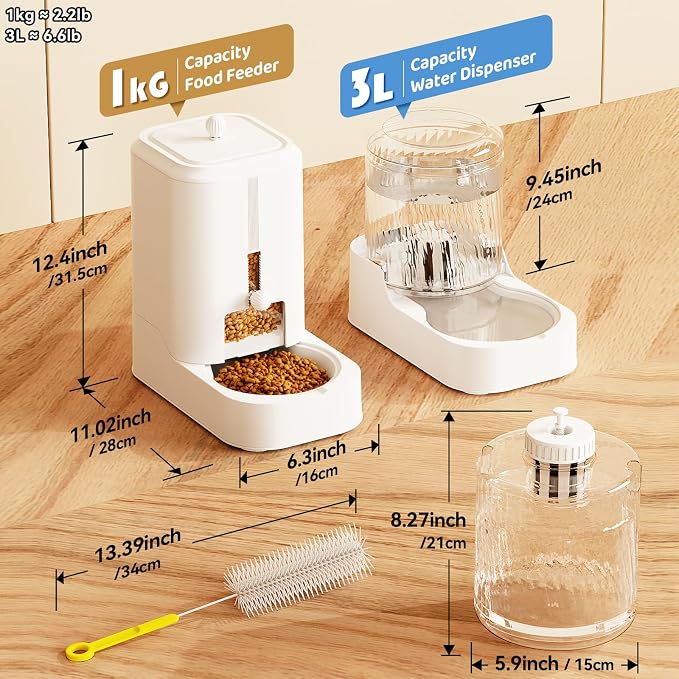 Automatic Cat Feeder & Water Dispenser Set (Bowl not Included) | Gravity Dog Waterer and Food Feeder for Small Medium Dog Cat Puppy Kitten Water & Food Bowl Large Capacity