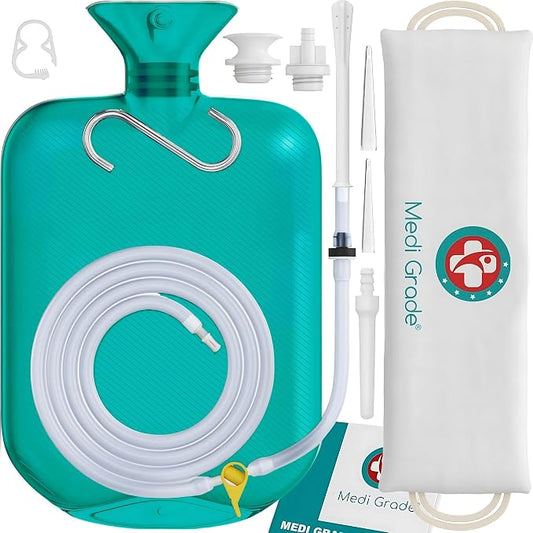 Medi Grade Enema Kit for Adults, 2L Capacity - Transparent, Hands-Free with One-Way Valve, 4 Tips and Enema Bag - Enemas for Colon Cleanse for Women and Men - for Coffee Enema & Colon Cleansing