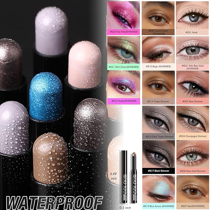 Glitter Eyeshadow Stick - Rose Shimmer Long Lasting Cream Eye Shadow Pencil Buildable Sparkling Face Highlighter Makeup, Lightweight Waterproof & Smudge Proof for Easy Application