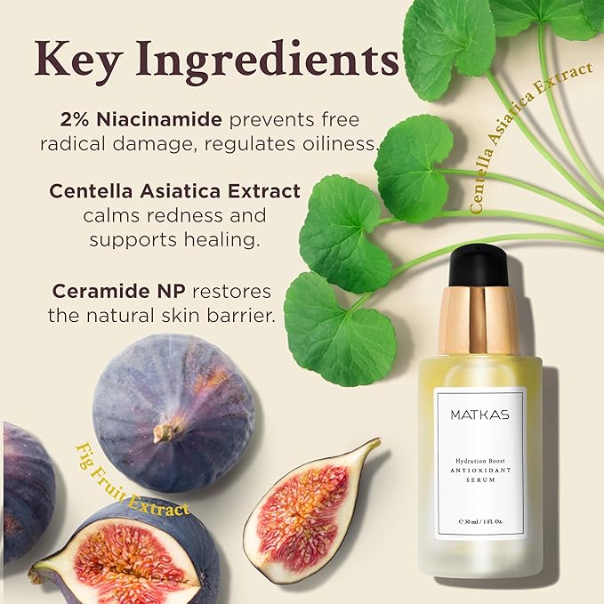 MATKAS Korean Antioxidant Centella Niacinamide Serum 1 Fl. Oz. - Niacinamide Serum for Face with Hyaluronic Acid, Korean Skincare for Dark Spots, Centella Ampoule Redness Corrector for Face