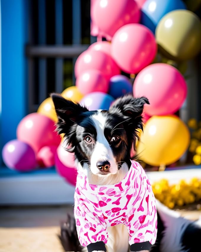 PET SHOW 4 Pack Girl Fleece Dog Pajamas Warm for Small Doggiess | Soft stretchy dogs onesies,female pink pjs with sleeve,holiday jumpsuit costume for small pets cats,S
