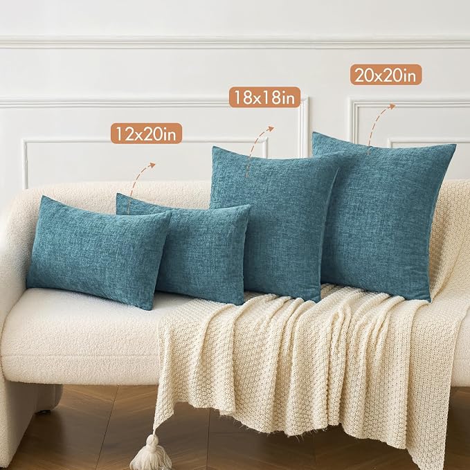 MIULEE Soft Chenille Throw Pillow Covers Blue Ashes 18x18 Inch Pack of 2 | Modern Coastal Home Decor, Classic Decorative Pillows, Solid Dyed Cases, Boho Couch Cushion Covers for Sofa Bed Living Room