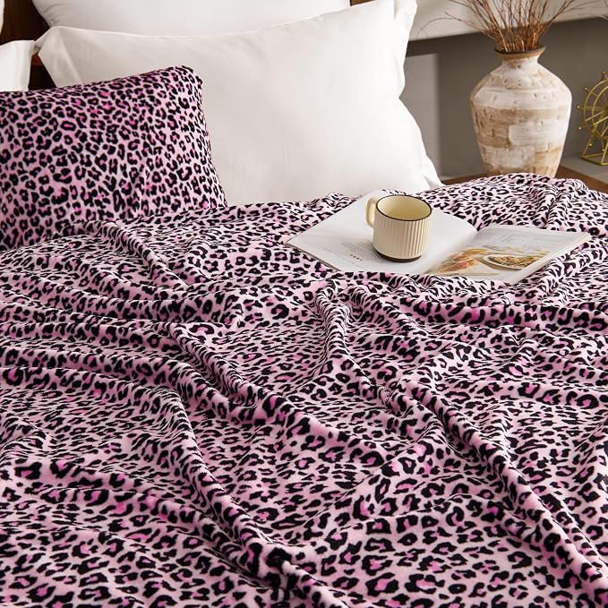 BEDELITE Fleece Blanket Soft Plush Throw for Couch Pink Leopard 50"x60" | Ultra Soft Fleece, Plush Microfiber, Lightweight Warmth, All Season Comfort, Leopard Decor, Machine Washable, Couch Sofa Bed