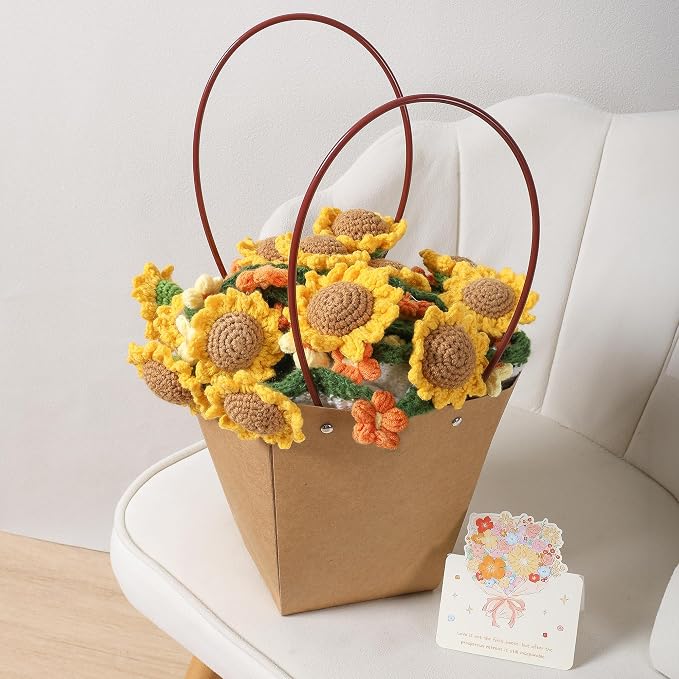 Ivydale 43inch Sunflowers Crochet Blanket Knitted Flower Bouquet Throw | Handmade Knitted Blanket, Gift for Her Girlfriend Mom Mother’s Day Valentine Wedding Anniversary Birthday