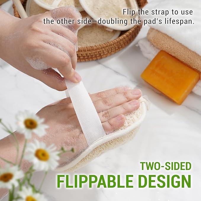 Herbvian Vietnamese Natural Loofah Exfoliating Body Scrubber Pads, 100% Plant-Based Shower Luffa Sponge, Bath Loofah for Women Men, 2-Pack