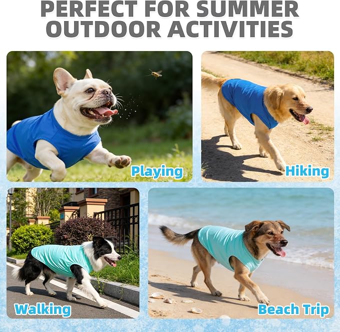 Cooling Sunblock Dog Clothes for Large Dogs, 2 Pack UPF50+ UV & Insect Protection Quick Dry Dog T Shirts for Outdoor, Anti-Hair Loss Breathable Sleeveless Pet Vest Tank Tops, Blue&Green, XXL