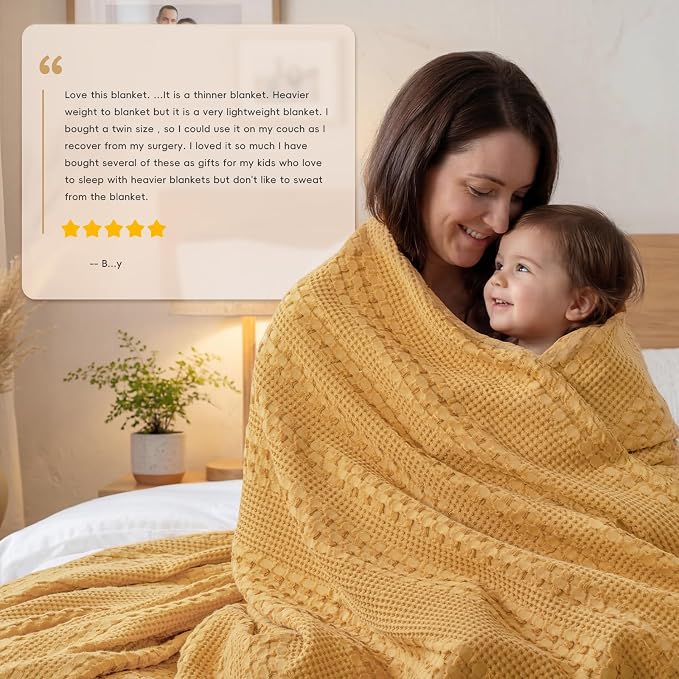 PHF 100% Cotton Waffle Weave Blanket King Size, Lightweight Breathable Summer Blanket for Hot Sleepers, Pre-Washed Soft Layer for Bed, Couch, Home Decor Gift, 108"x90", Pumpkin Orange