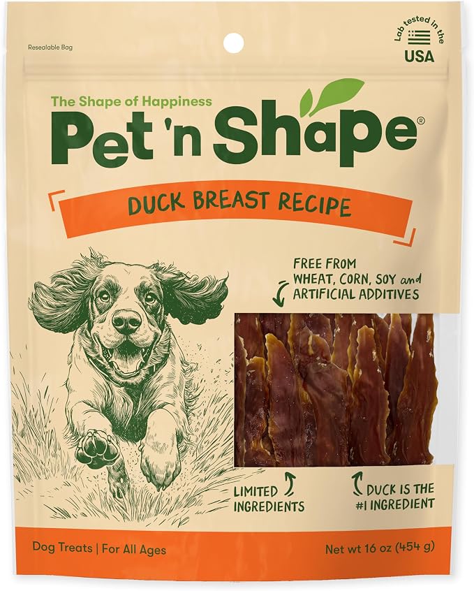 Pet 'n Shape Duck Breast Jerky Dog Treats - 16 Ounce | Premium duck breast recipe, Limited ingredients, Wheat and soy free, Training reward, For all life stages, High protein