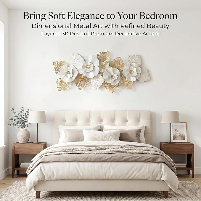 Axioglo 59" Large Wall Decor,3D Floral Metal Wall Art for Living Room | 59" x 27" metal wall decor with layered metal texture, mounting hardware, two-way display