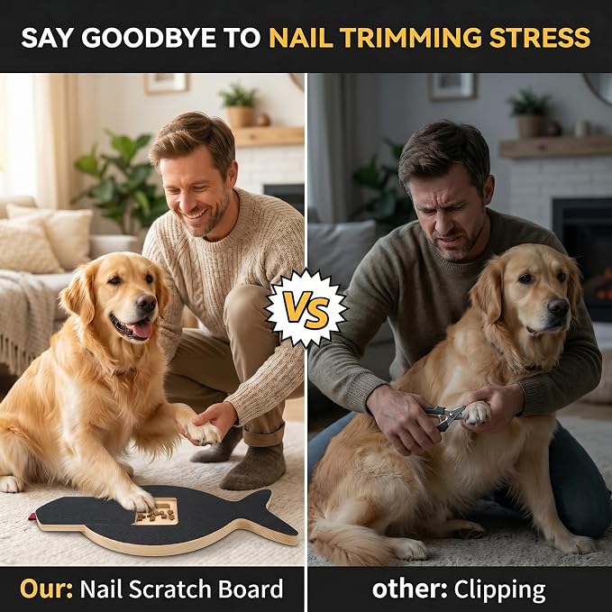 Dog Nail Scratch Board with Treat Drawer, Interactive Nail Filing Pad for Dogs, Gentle 120 Grit Scratcher for Front Paws, Anxiety-Free Training Tool with Replaceable Sandpaper